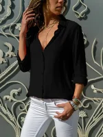 Women Elegant Solid Chiffon Blouse Spring Summer Casual Long