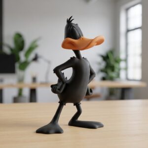 Klassisk Tecknad Anka Skulptur – Rolig Skrivbordsdekoration (Svart/Orange)