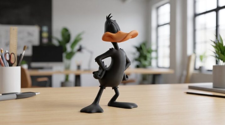 Klassisk Tecknad Anka Skulptur – Rolig Skrivbordsdekoration (Svart/Orange)