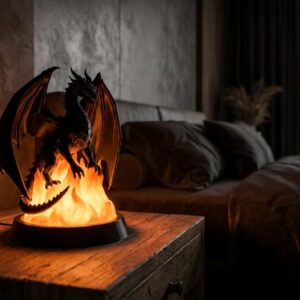 Episk 3D-printad Draklampa med Glödande Eldbas (Svart/Orange)