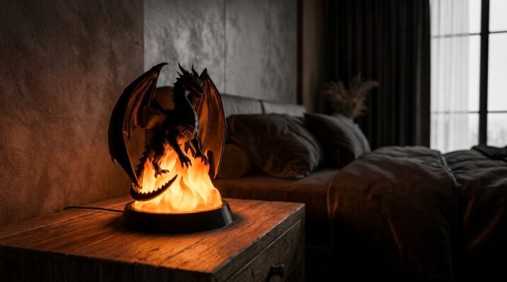 Episk 3D-printad Draklampa med Glödande Eldbas (Svart/Orange)