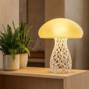 Organisk Bordslampa "Mushroom" med Voronoi-mönster (Vit/Varmgul)