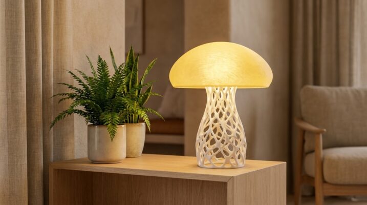 Organisk Bordslampa “Mushroom” med Voronoi-mönster (Vit/Varmgul)