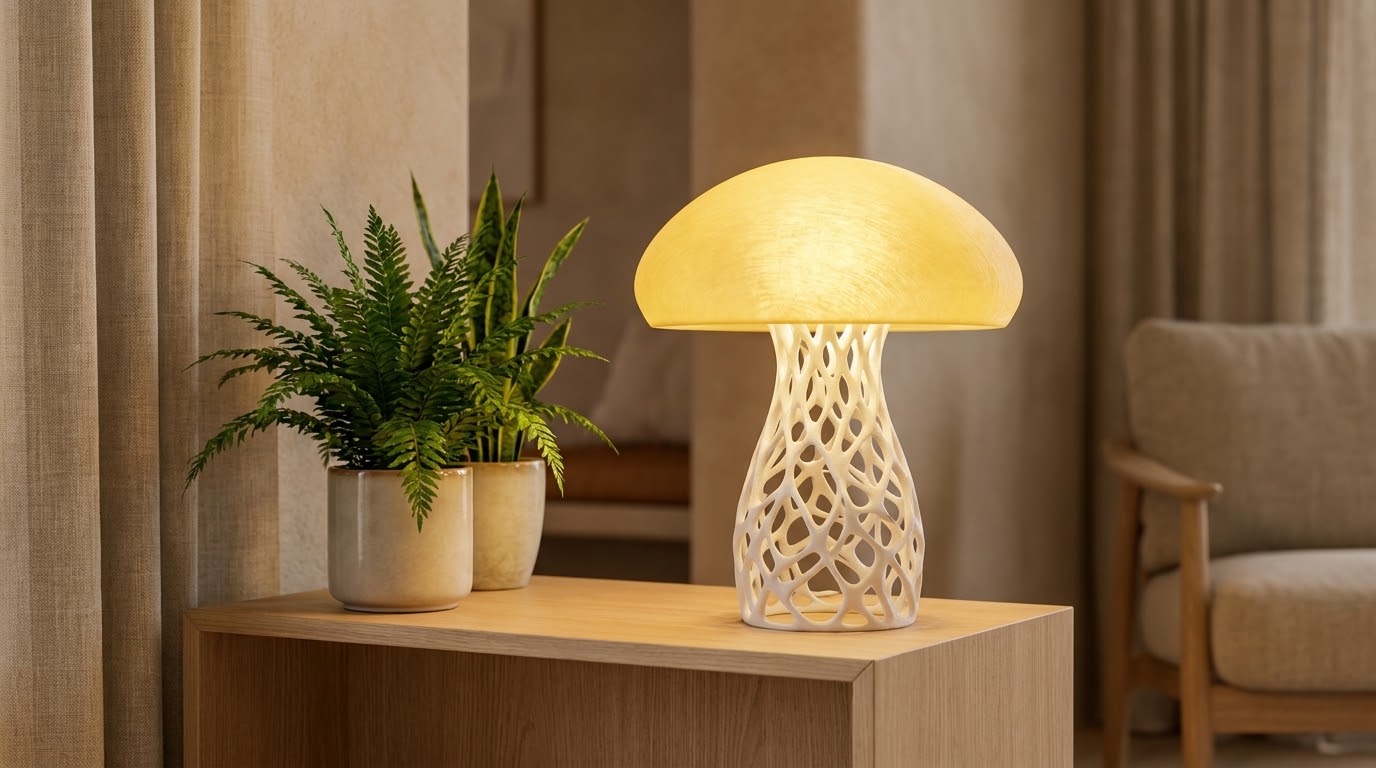Organisk Bordslampa "Mushroom" med Voronoi-mönster (Vit/Varmgul)