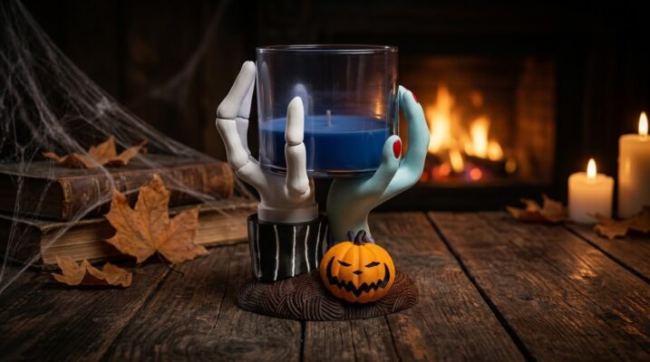 Kuslig Ljushållare “Skelett & Monsterhand” med Pumpa – Unik Halloween Dekoration