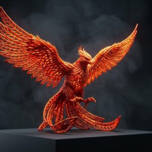 Exklusiv 3D-printad Fenix Skulptur – "Rising Phoenix" (Eldorange)
