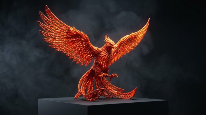 Exklusiv 3D-printad Fenix Skulptur – “Rising Phoenix” (Eldorange)